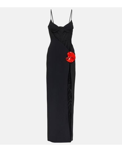David Koma Evening Dress With Flower Appliqué - Black