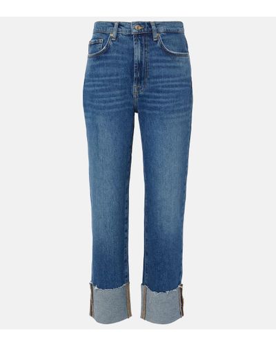 7 For All Mankind High-Rise Cropped Jeans Logan - Blau