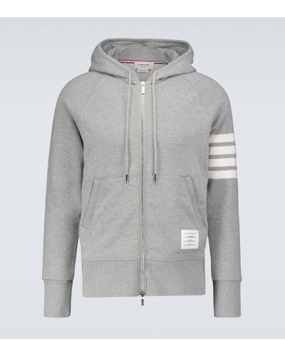 Thom Browne Zipped 4-bar Hooded Sweatshirt - Grey