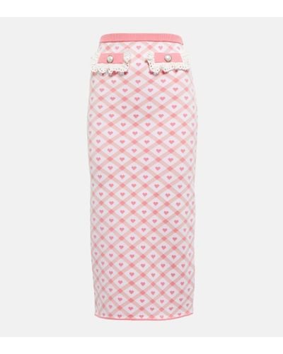 Alessandra Rich Checked Jacquard Midi Skirt - Pink
