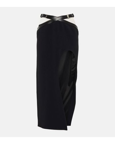 David Koma Leather-trimmed Midi Skirt - Black