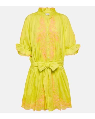 Juliet Dunn Floral Embroidered Cotton Minidress - Yellow