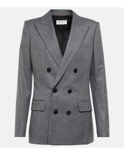 Saint Laurent Double-breasted Wool Blazer - Gray