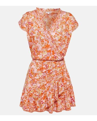 Poupette Estelle V Ruffled Floral Minidress - Orange