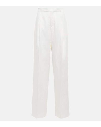 Chloé Pantalones rectos de lino de tiro medio - Blanco