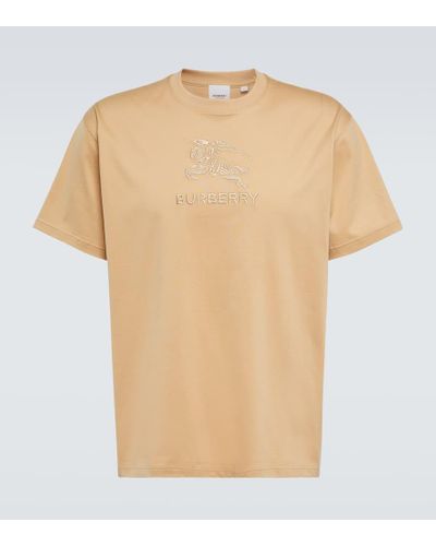 Burberry Embroidered Cotton Jersey T-shirt - Natural
