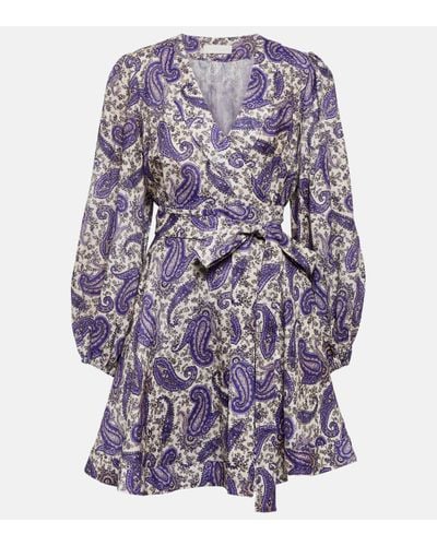 Zimmermann Paisley Linen Wrap Minidress - Purple