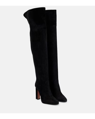 Aquazzura Overknee-Stiefel Joplin aus Veloursleder - Schwarz