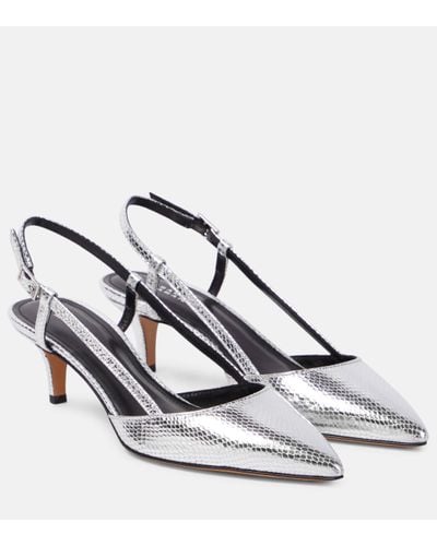 Isabel Marant Pilia Metallic Leather Slingback Court Shoes - White