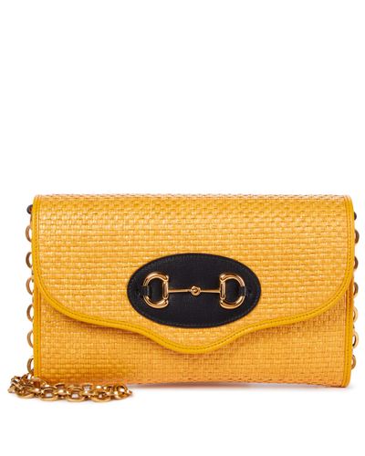 Gucci Horsebit 1955 Small Raffia Shoulder Bag - Yellow