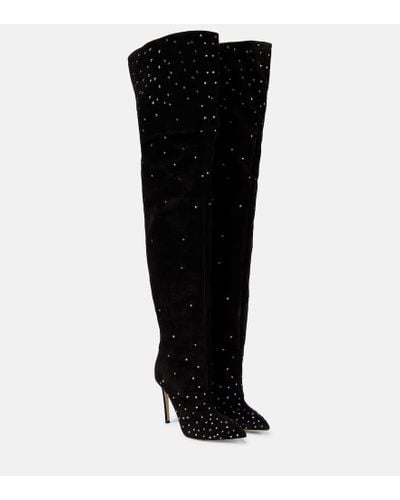 Paris Texas Embellished Suede Over-the-knee Boots - Black