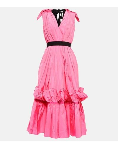 ROKSANDA Tie-detailed Ruffled Pleated Taffeta Midi Dress - Pink