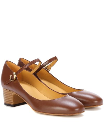 A.P.C. Victoria Leather Mary Jane Pumps - Brown
