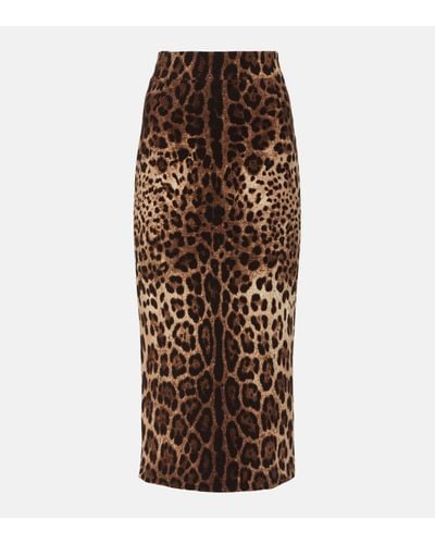 Dolce & Gabbana Jupe crayon en laine a motif leopard - Marron