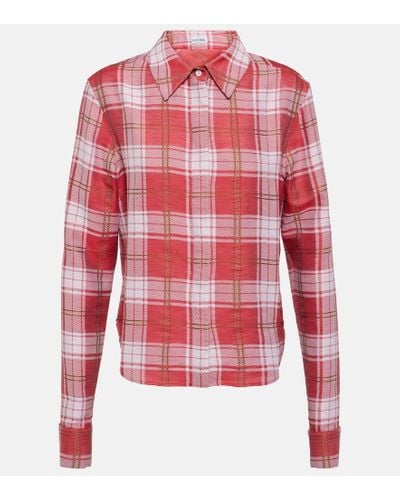 Loewe Camisa de algodon y seda a cuadros - Rojo