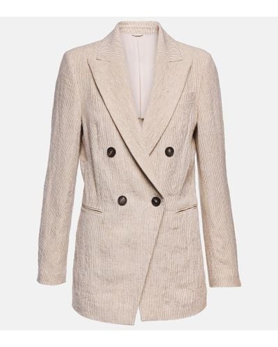 Brunello Cucinelli Deconstructed Double-breasted Blazer In Corduroy - Natural