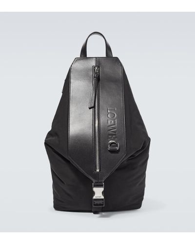 Loewe Rucksack mit Leder - Schwarz