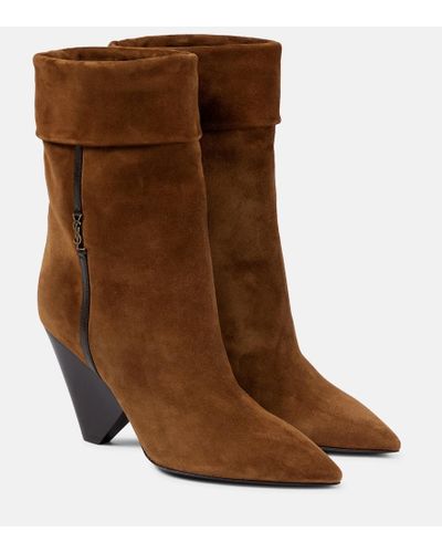 Saint Laurent Niki Stiefel Aus Veloursleder Mit Lederbesätzen Und Verzierung - Braun