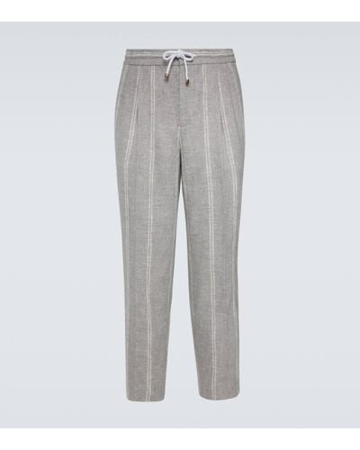 Brunello Cucinelli Linen, Wool And Silk-blend Straight Trousers - Grey