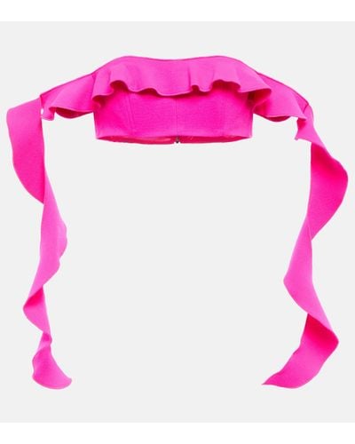 David Koma Strapless Wool-blend Ruffle Top - Pink
