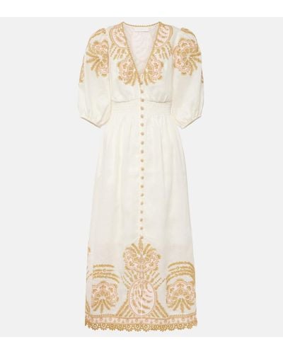 Zimmermann Waverly Embroidered Linen Midi Dress - Natural