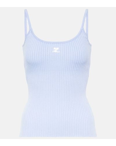 Courreges Logo Ribbed-knit Tank Top - Blue