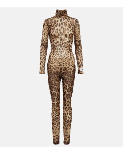 Dolce & Gabbana X Kim – Combi-pantalon en soie melangee a motif leopard - Neutre