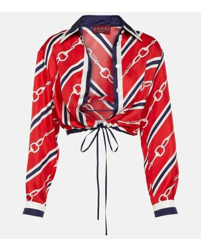 Gucci Cropped-Hemd Horsebit aus Seiden-Twill - Rot