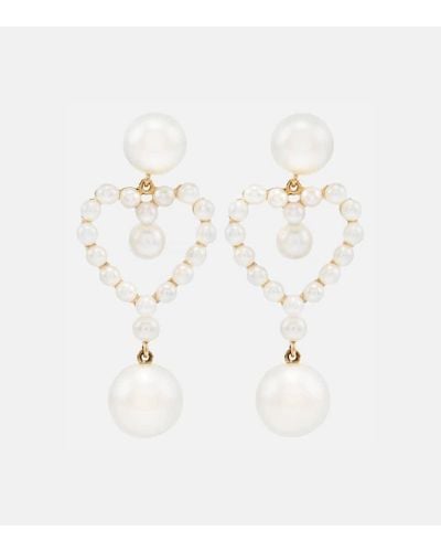 Sophie Bille Brahe Pearl Heart 14kt Gold Pendant Earrings With Pearls - Natural