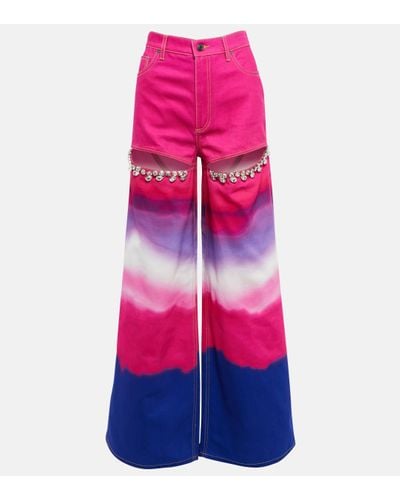 Area Tie Dye Crystal Wide Leg Jeans - Pink