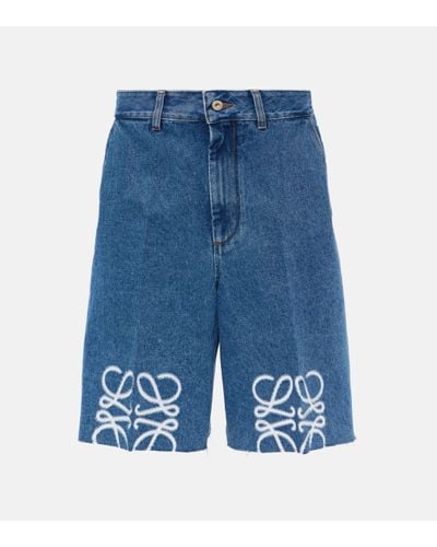 Loewe Anagram Denim Bermuda Shorts - Blue