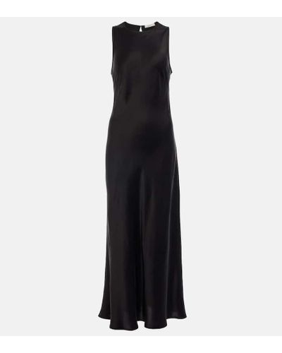 Asceno Valencia Silk Twill Maxi Dress - Black