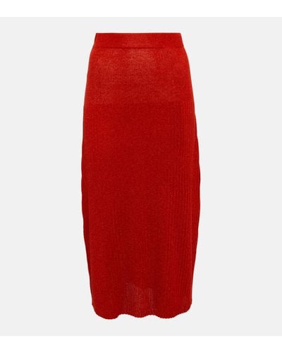 JOSEPH Metallic Knit Midi Skirt - Red