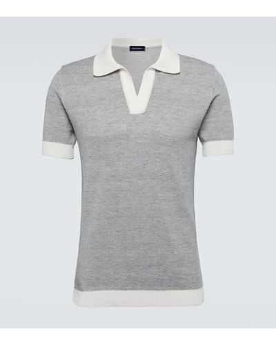 Thom Sweeney Knitted Cotton And Linen Polo Shirt - Gray