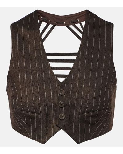 Jean Paul Gaultier Gilet cropped in misto lana a righe - Nero