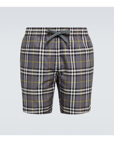 Burberry Checked Swim Trunks - Gray