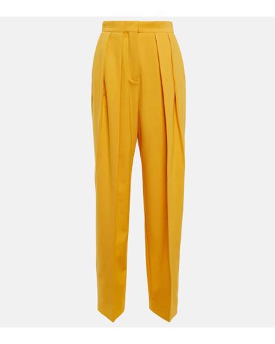 Stella McCartney Pantalones en mezcla de lana plisados - Amarillo
