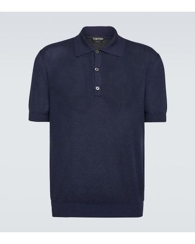 Tom Ford Slim-fit Honeycomb-knit Silk-blend Polo Shirt - Blue