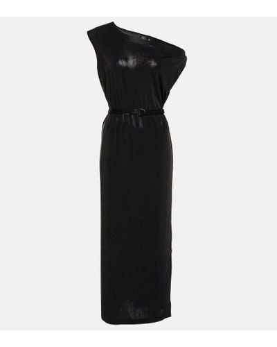 Norma Kamali Draped Lame Midi Dress - Black