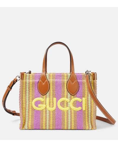 Gucci Straw Small Leather-trimmed Tote Bag - Natural