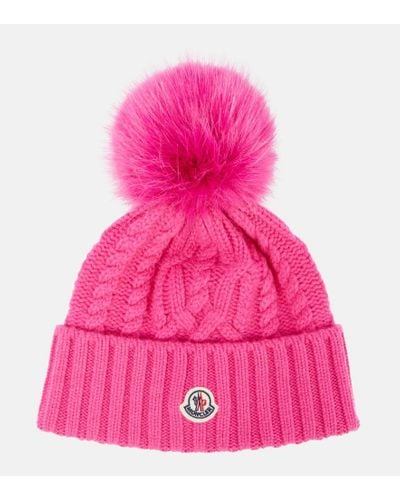 Moncler Logo-patch Cable-knit Beanie - Pink
