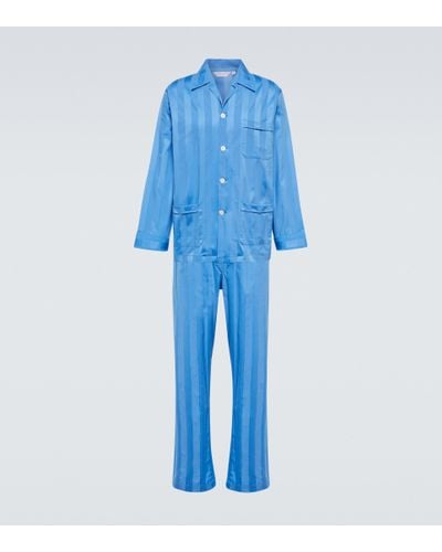 Derek Rose Completo pigiama Lingfield in cotone - Blu