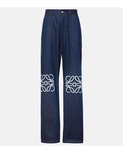 Loewe Jeans anchos de tiro medio con anagrama - Azul