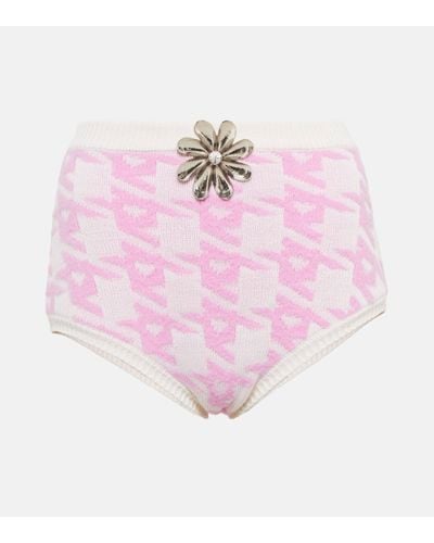 Area Embellished Houndstooth Shorts - Pink