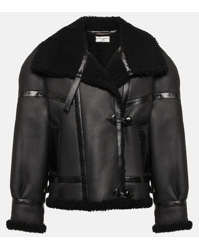 Saint Laurent Leather And Shearling Jacket - Black