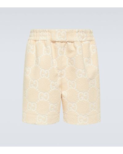 Gucci Straight-leg Logo-jacquard Terry Shorts - Natural