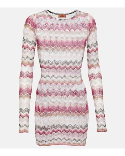 Missoni Gehäkeltes Minikleid mit Zickzackmuster - Pink