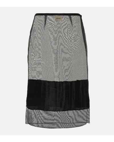 Khaite Alleta Silk Organza Midi Skirt - Gray