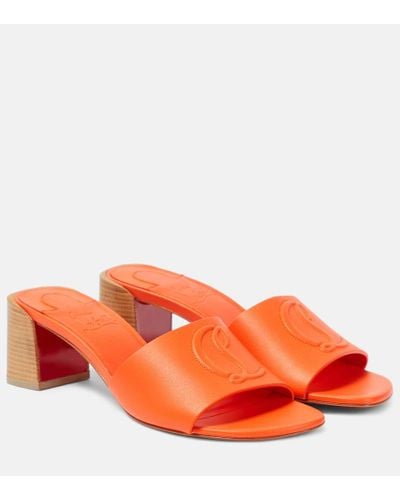Christian Louboutin So Cl 55 Embossed Leather Mules - Orange