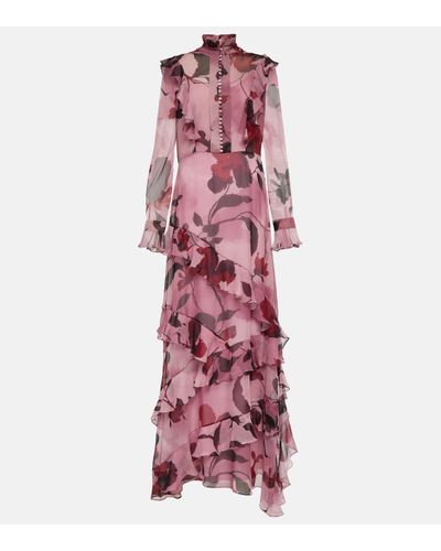 Erdem Ruffle-detail Floral Gown - Pink